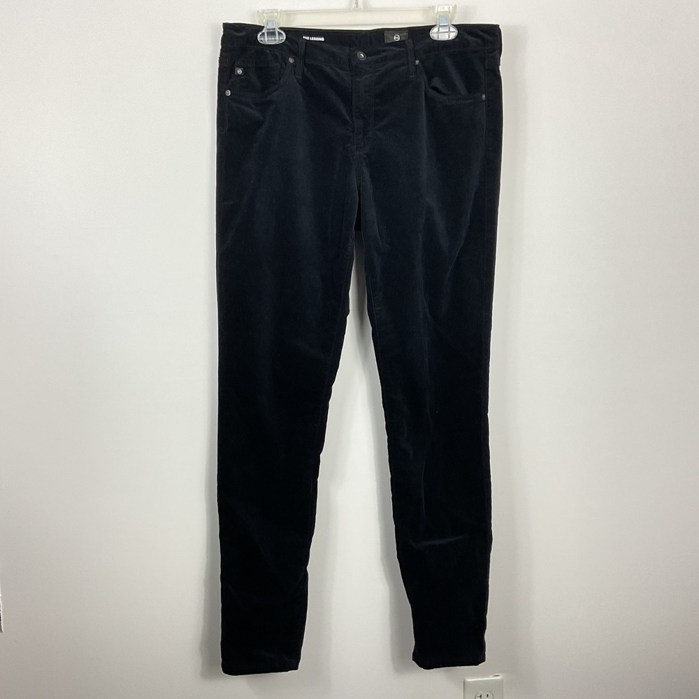 AG Adriano Goldschmied The Legging Super Skinny Black Velvet Pants Size 32R
